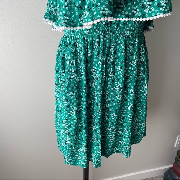 Tropik Off Shoulder Floral Mini Dress Green Beach White Size Medium - Picture 6 of 9